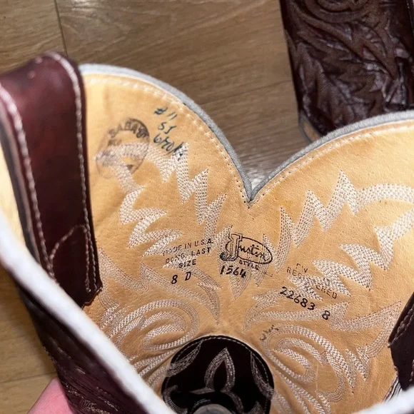 Justin 1564 Men's Classic Western Boot with Dark Brown Marbled Deerlite Cowhide - Picture 3 of 8